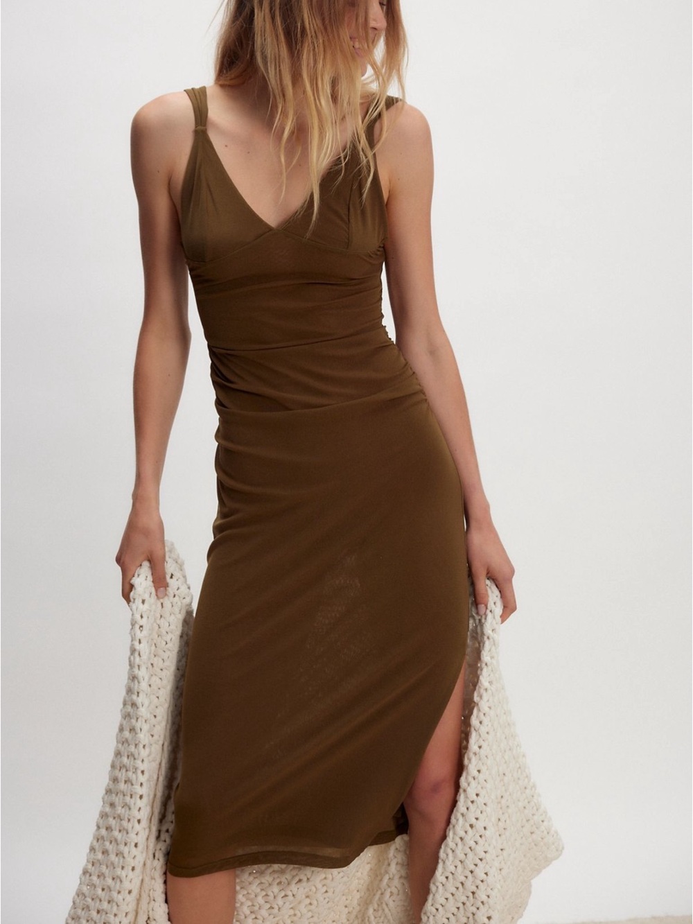 Free People Long Live Mesh Olive Midi Slip Dress size S